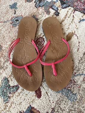 Reef Womens 8 Slim Flip Flop Thin Straps Thongs Sandals Pink Patent Cording